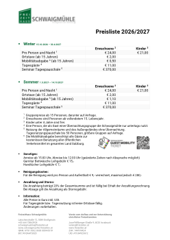 Preisliste 26/27 Preisliste 26/27